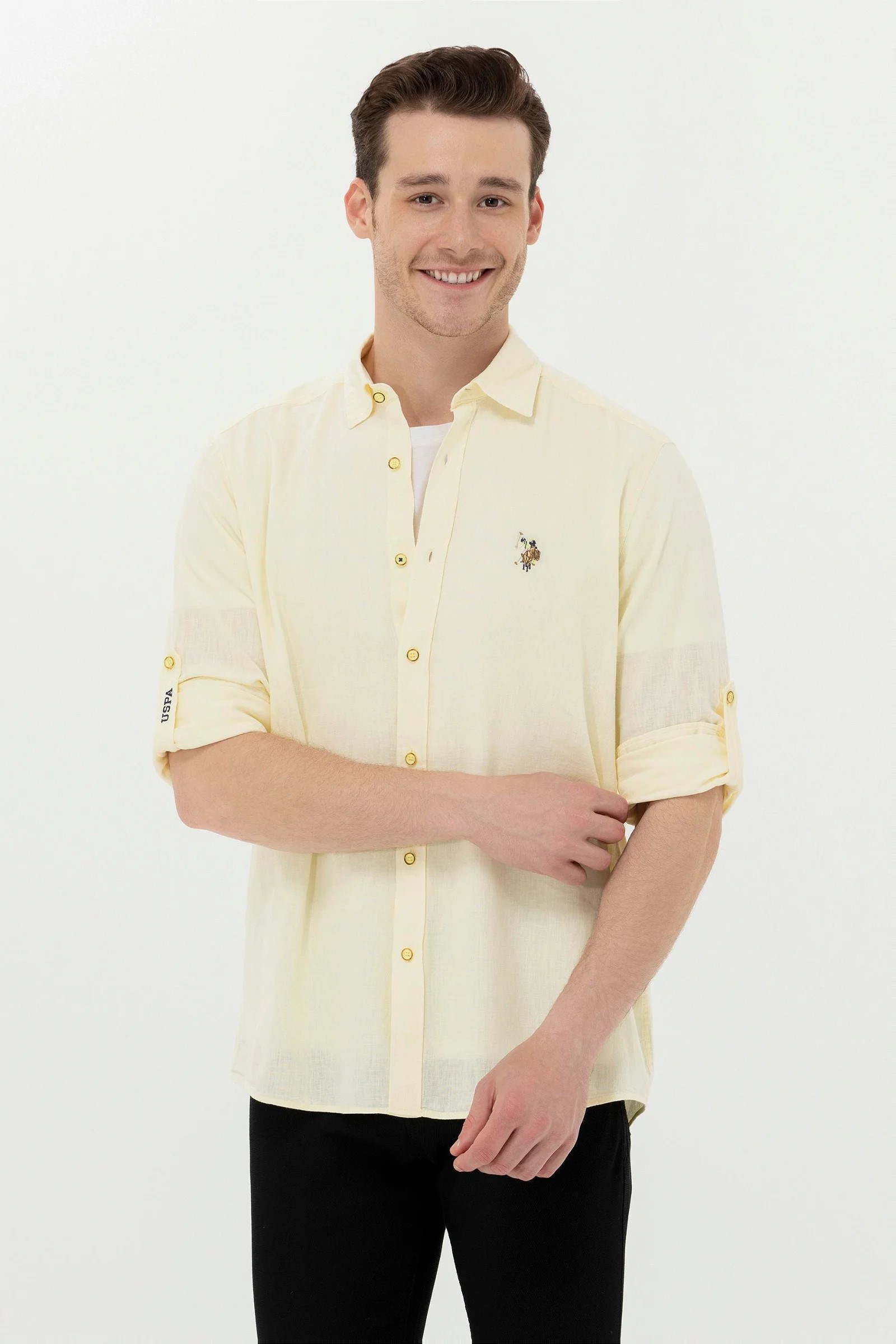 US Polo Assn Erkek Gömlek G081SZ004-1570537 Açık Sarı