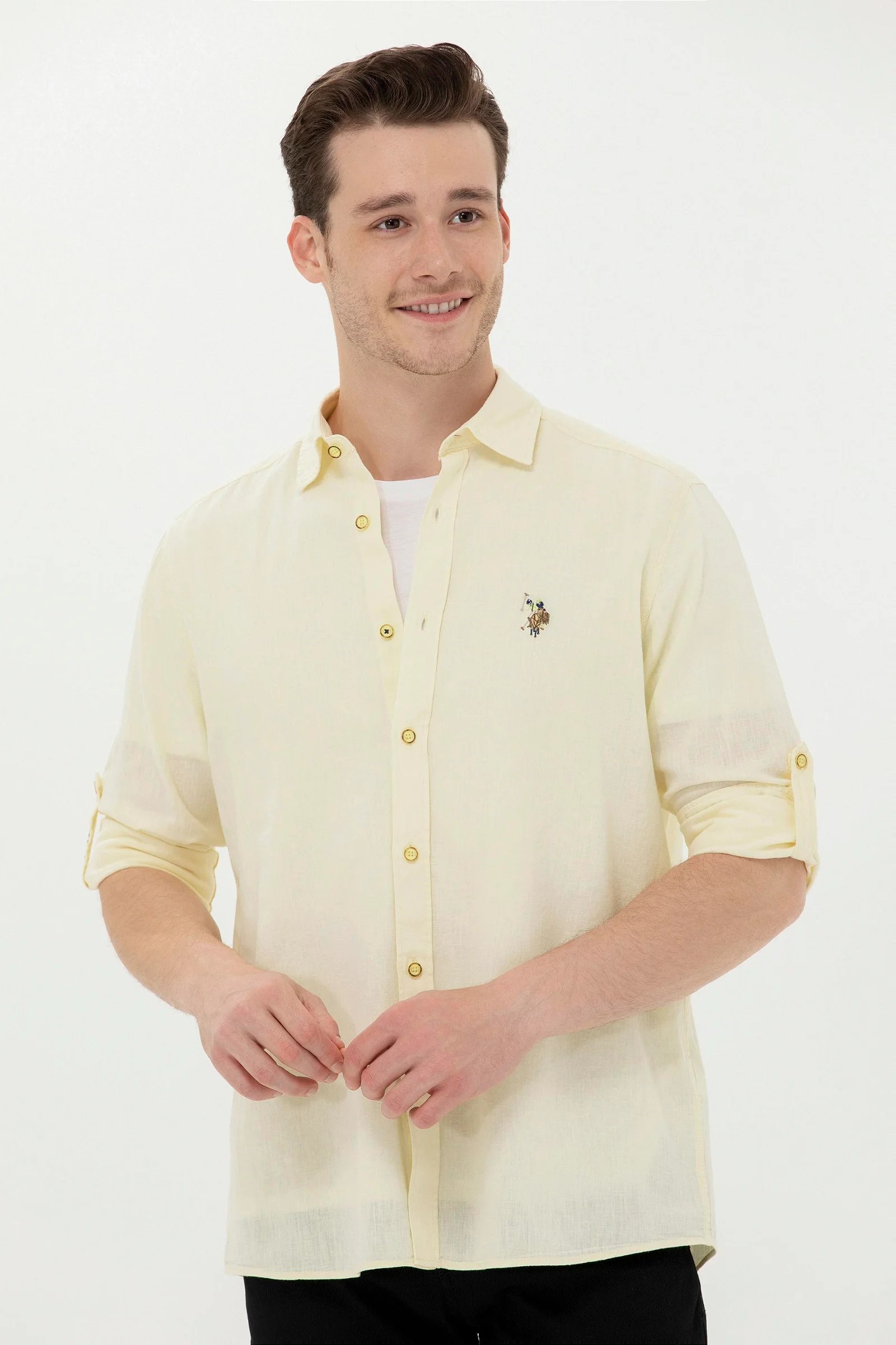 US Polo Assn Erkek Gömlek G081SZ004-1570537 Açık Sarı