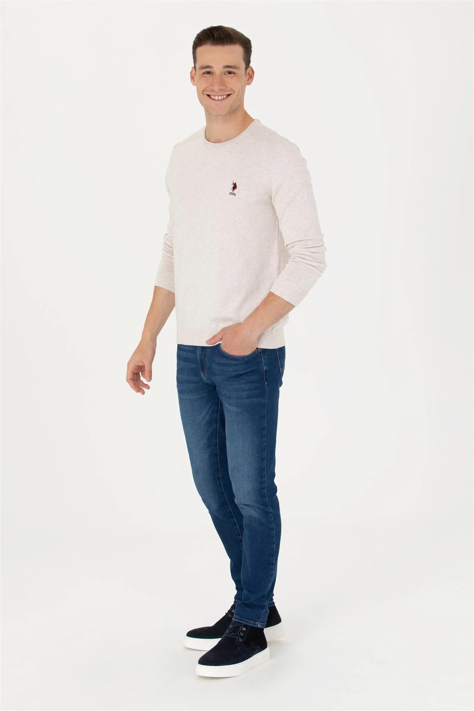 US Polo Assn Erkek Kazak G081SZ0TK-1428937 Taş Melanj